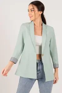 armonika Women's Mint Sleeve Striped Single Button Jacket - Image 6
