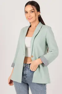 armonika Women's Mint Sleeve Striped Single Button Jacket - Image 7