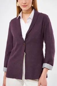 armonika Women's Plum Sleeve Striped Single Button Jacket - Image 2