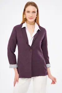 armonika Women's Plum Sleeve Striped Single Button Jacket - Image 3