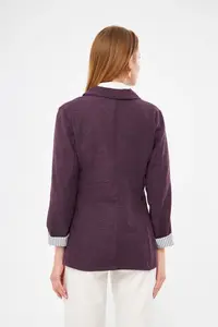 armonika Women's Plum Sleeve Striped Single Button Jacket - Image 4