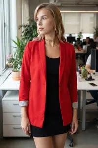 armonika Women's Red Sleeve Striped Single Button Jacket - Image 3