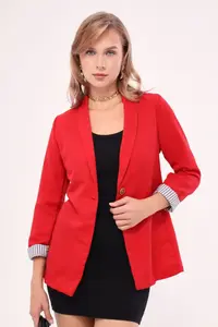 armonika Women's Red Sleeve Striped Single Button Jacket - Image 6