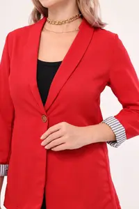 armonika Women's Red Sleeve Striped Single Button Jacket - Image 7
