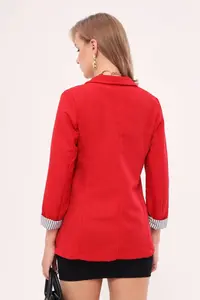 armonika Women's Red Sleeve Striped Single Button Jacket - Image 8
