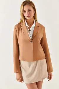 armonika Women Beige Tek buttoned Crop Jacket Arm-22y001237 - Image 2