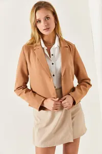armonika Women Beige Tek buttoned Crop Jacket Arm-22y001237 - Image 3