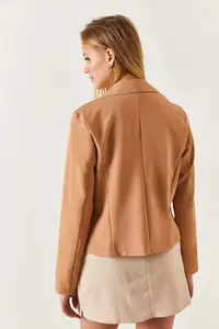 armonika Women Beige Tek buttoned Crop Jacket Arm-22y001237 - Image 4