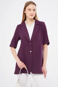 armonika Women Purple Short Sleeve Two-buttoned Oversized Jacket - Image 3