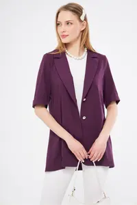 armonika Women Purple Short Sleeve Two-buttoned Oversized Jacket - Image 4