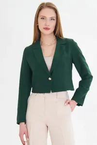 armonika Women Emerald Tek buttoned Crop Jacket - Image 2