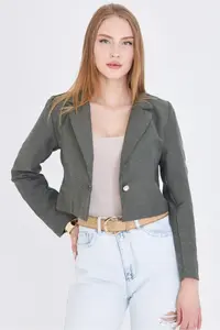 armonika Women Khaki Tek buttoned Crop Jacket - Image 3