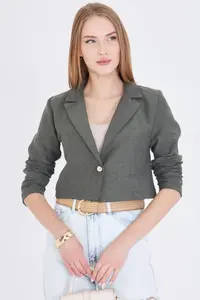 armonika Women Khaki Tek buttoned Crop Jacket - Image 4