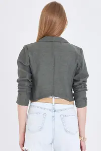 armonika Women Khaki Tek buttoned Crop Jacket - Image 6