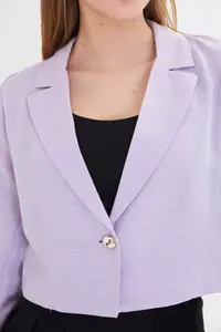 armonika Women Lilac Tek buttoned Crop Jacket Arm-23y001064 - Image 3