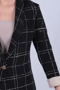 armonika Women's Black-Beige Shawl Collar Sleeves Garnished Single Button Jacket - Image 4