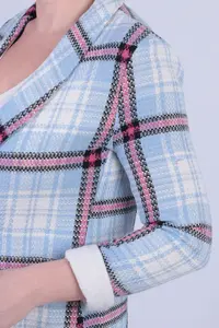 armonika Women's Blue White Shawl Collar Sleeves Garnished Single Button Jacket - Image 4