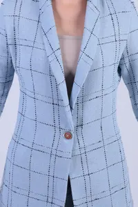 armonika Women's Blue Shawl Collar Sleeves Garnished Single Button Jacket - Image 4