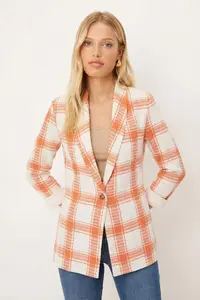 armonika Women's Orange Shawl Collar Sleeves Garnished Single Button Jacket - Image 2