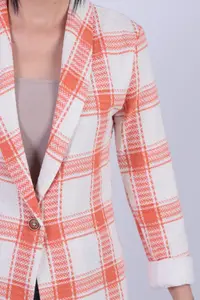 armonika Women's Orange Shawl Collar Sleeves Garnished Single Button Jacket - Image 4