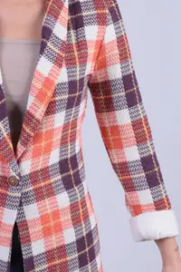 armonika Women's Purple Shawl Collar Sleeves Garnished Single Button Jacket - Image 4