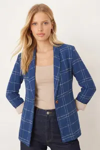 armonika Women's Saks-Beige Shawl Collar Sleeves Garnished Single Button Jacket - Image 2