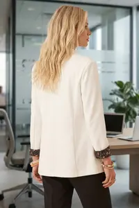 armonika Women's White Shawl Collar Sleeves Garnished Single Button Jacket - Image 3
