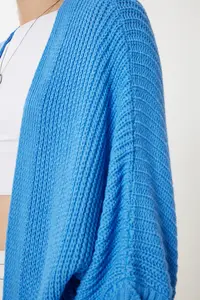Happiness İstanbul Women's Blue Oversize Long Pocket Knitwear Cardigan - Image 4