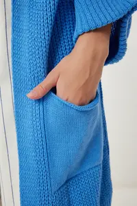 Happiness İstanbul Women's Blue Oversize Long Pocket Knitwear Cardigan - Image 5