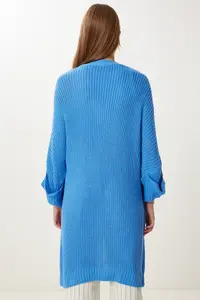 Happiness İstanbul Women's Blue Oversize Long Pocket Knitwear Cardigan - Image 6