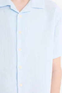 DeFacto Oversize Wide Fit Polo Neck Muslin Short Sleeve Shirt Boy - Image 5