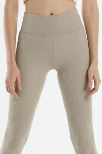 Domoda Beige High Waist, Ribbed, Elastic Interlock Waist Knitted Women's Tights @tivoli - Image 2