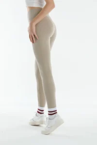 Domoda Beige High Waist, Ribbed, Elastic Interlock Waist Knitted Women's Tights @tivoli - Image 4