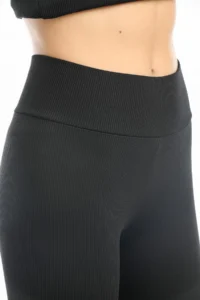 Domoda Black High Waist, Ribbed, Elastic Interlock Waist Knitted Women's Tights @tivoli