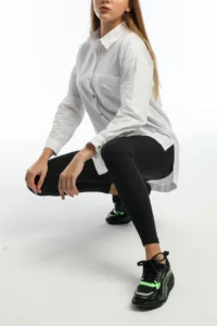 Domoda Black High Waist, Ribbed, Elastic Interlock Waist Knitted Women's Tights @tivoli - Image 2