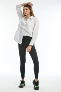 Domoda Black High Waist, Ribbed, Elastic Interlock Waist Knitted Women's Tights @tivoli - Image 6