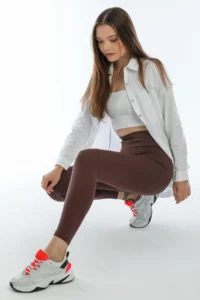 Domoda Brown High Waist, Ribbed, Elastic Interlock Waist Knitted Women's Tights @tivoli - Image 4