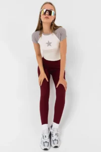 Domoda Burgundy High Waist, Ribbed, Elastic Interlock Waist Knitted Women's Tights @tivoli