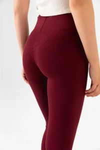 Domoda Burgundy High Waist, Ribbed, Elastic Interlock Waist Knitted Women's Tights @tivoli - Image 2