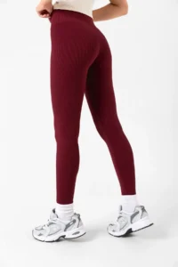 Domoda Burgundy High Waist, Ribbed, Elastic Interlock Waist Knitted Women's Tights @tivoli - Image 6
