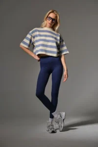 Domoda Night Blue High Waist, Ribbed, Elasticated Interlock Waist Knitted Women's Tights @tivoli
