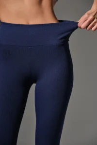 Domoda Night Blue High Waist, Ribbed, Elasticated Interlock Waist Knitted Women's Tights @tivoli - Image 2