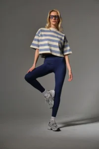 Domoda Night Blue High Waist, Ribbed, Elasticated Interlock Waist Knitted Women's Tights @tivoli - Image 6