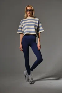 Domoda Night Blue High Waist, Ribbed, Elasticated Interlock Waist Knitted Women's Tights @tivoli - Image 8