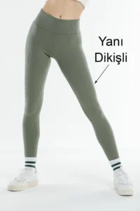 Domoda Mint Stitched High Waist, Ribbed, Elastic Interlock Waist Knitted Women's Leggings @tivoli - Image 3