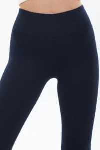 Domoda Navy Blue High Waist, Ribbed, Elastic Interlock Waist Knitted Women's Tights @tivoli - Image 2