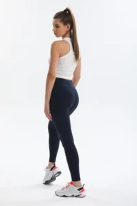 Domoda Navy Blue High Waist, Ribbed, Elastic Interlock Waist Knitted Women's Tights @tivoli - Image 6