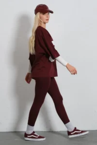 Domoda Burgundy High Waist, Comfortable Soft Winter Flexible Tights - Image 3