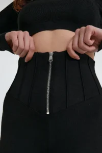 Domoda Black High Waist, Slimming, Firming Zippered Steel Camisole, Corset Tights - Image 2