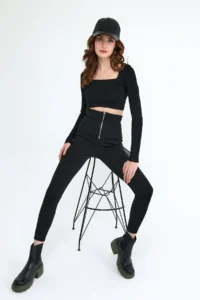 Domoda Black High Waist, Slimming, Firming Zippered Steel Camisole, Corset Tights - Image 3